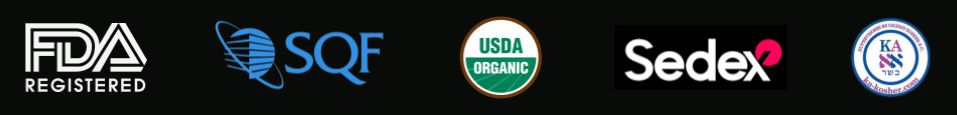 FDA · SQF · USDA Organic · SMETA/SEDEX · Kosher